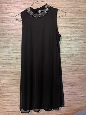 Annalee + Hope Black Sleeveless Mini Dress with Beaded Collar